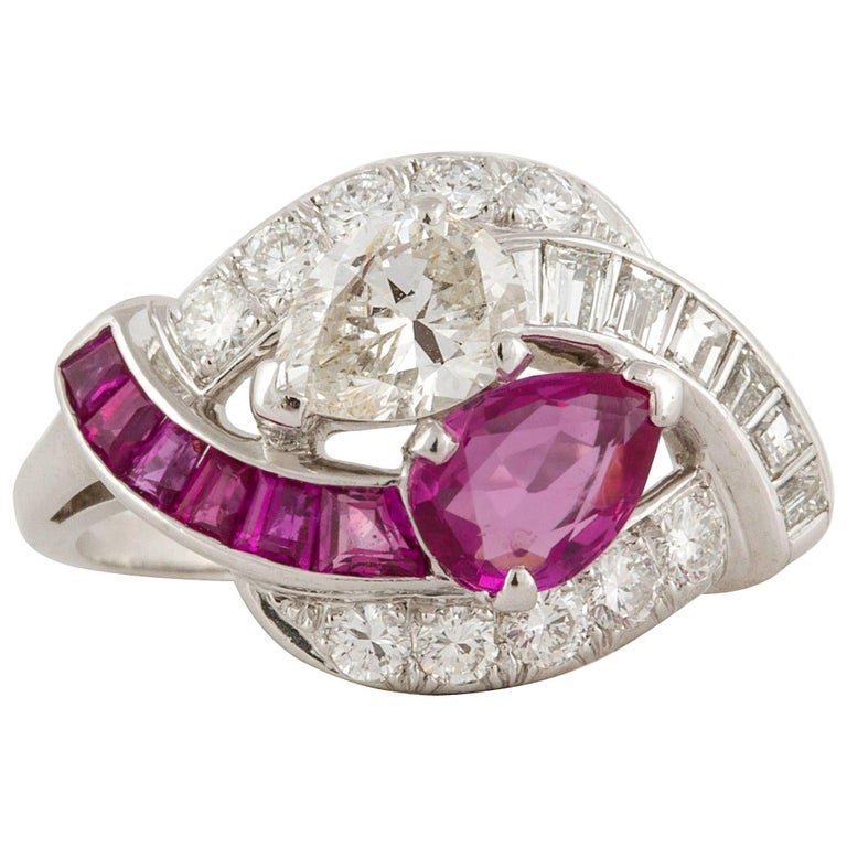Platinum Diamond Ruby Ring For Sale at 1stdibs
