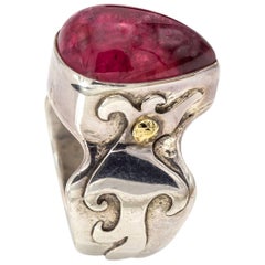 Large Tear Drop Pink Tourmaline Ring in Silver and Gold