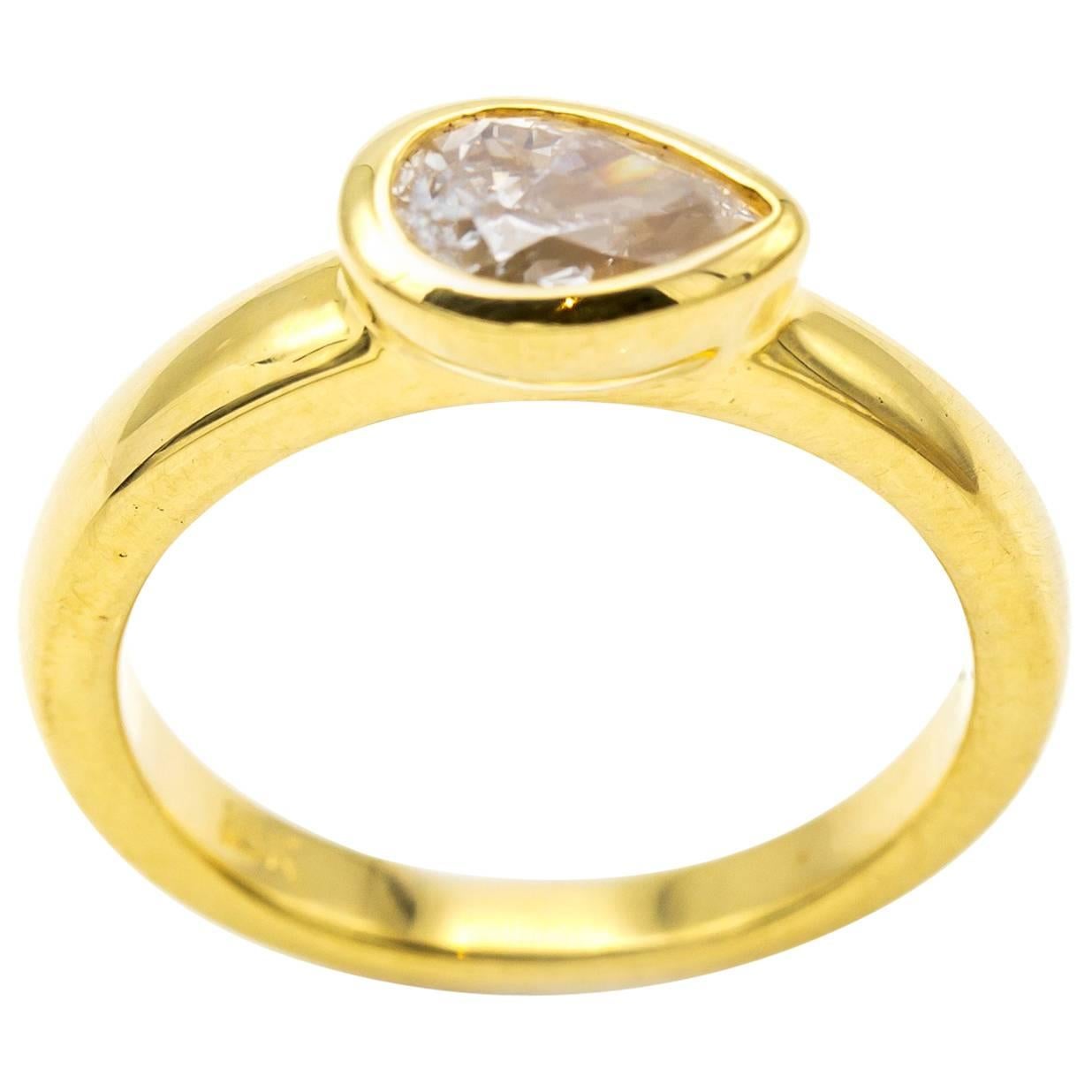 Modern Diamond Ring Side Tear Drop 18 Karat Yellow Gold For Sale