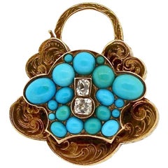 Antique Victorian Turquoise Diamond Gold Padlock Pendant 11