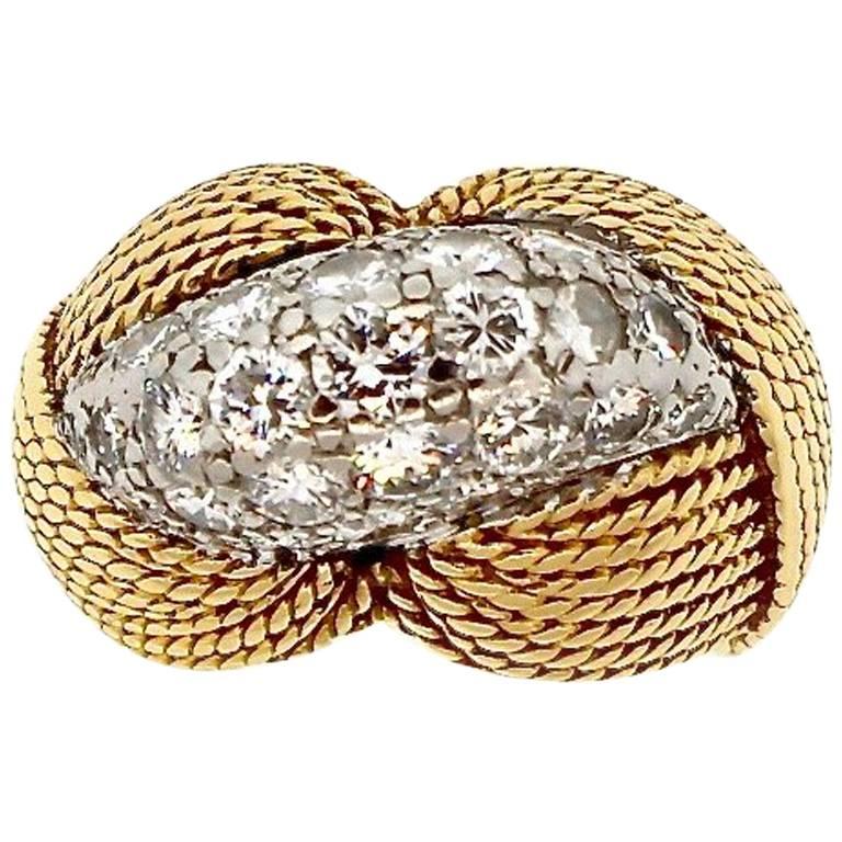 Sterlé Mid-Century Modern Diamond Gold Bombe Ring