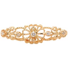 Gorgeous Victorian Style 14 Karat Gold and Diamond Bar Pin