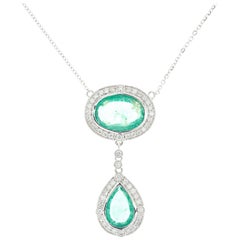 Emerald Diamond Drop Pendant Necklace and Chain Platinum VAL Cert. $19, 630