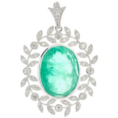 Emerald Diamond Drop Pendant 12.04 Carat in Platinum Art Deco Style 6