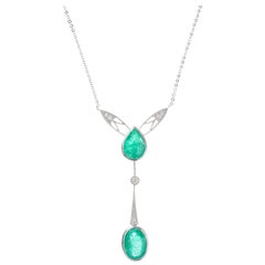 Art Nouveau Emerald Diamond Necklace in Platinum 8