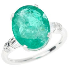 5.40 Carat Emerald Diamond Ring Oval Platinum 10