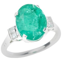 5.30 Carat Oval Emerald Diamond Platinum Ring 9