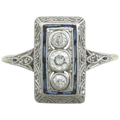 1920s Diamond and Sapphire Yellow Gold Art Deco Ring 8
