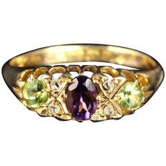 Antique Victorian Suffragette Gold Ring Amethyst Peridot Diamond Dated 1881
