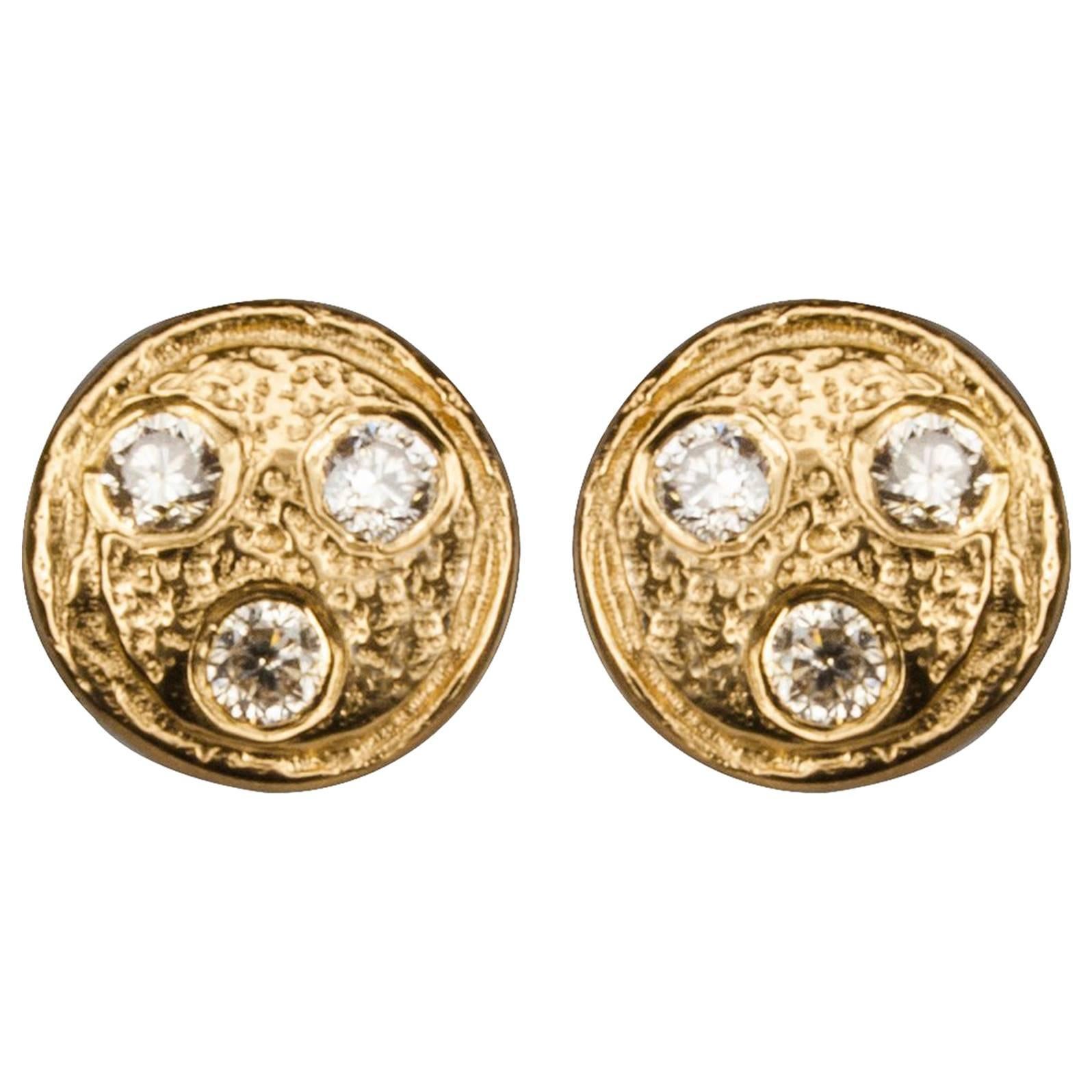 Ltd Edition ' Diamonds on Miniplanet ' Yellow Gold Plated Ear Studs.  For Sale