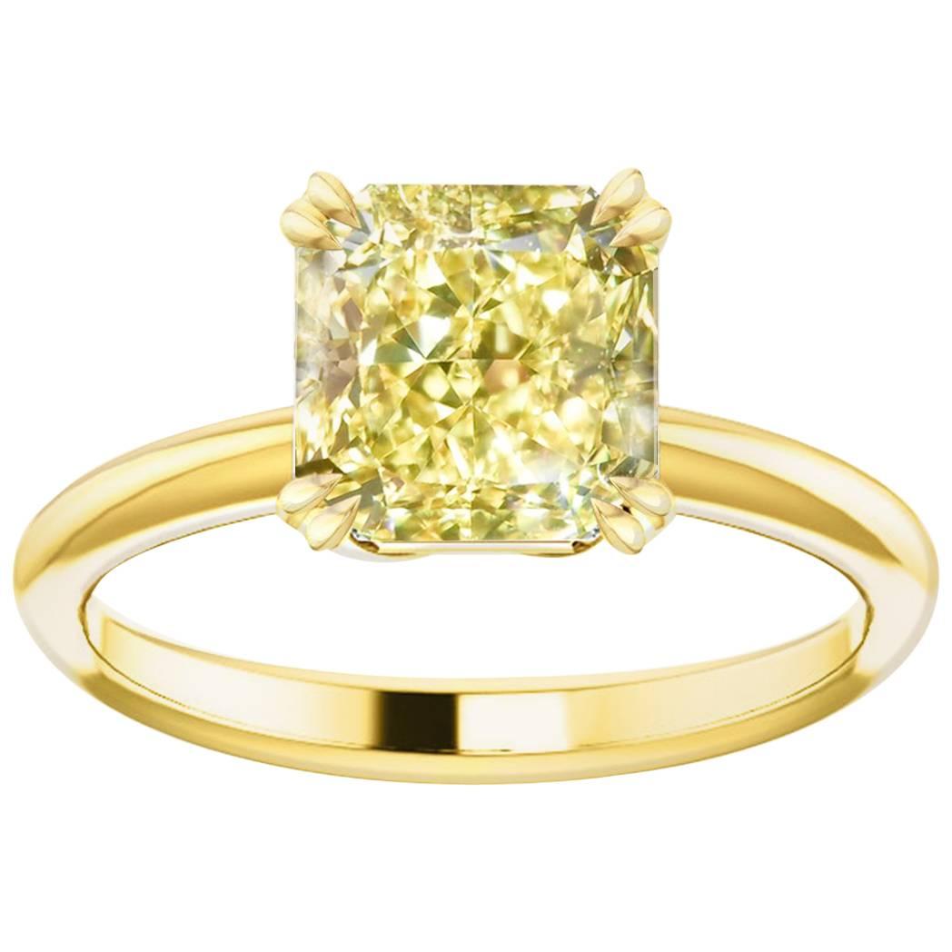 Hugo & Haan Gold GIA Certified Radiant Cut Yellow Diamond Engagement Ring For Sale