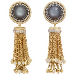 Moonstone and Diamond Gold Tassel Ear Clips 7