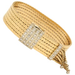 Vintage 1950s Elegant Belt Strap Diamond Fringe Gold Flexible Tassel Bracelet