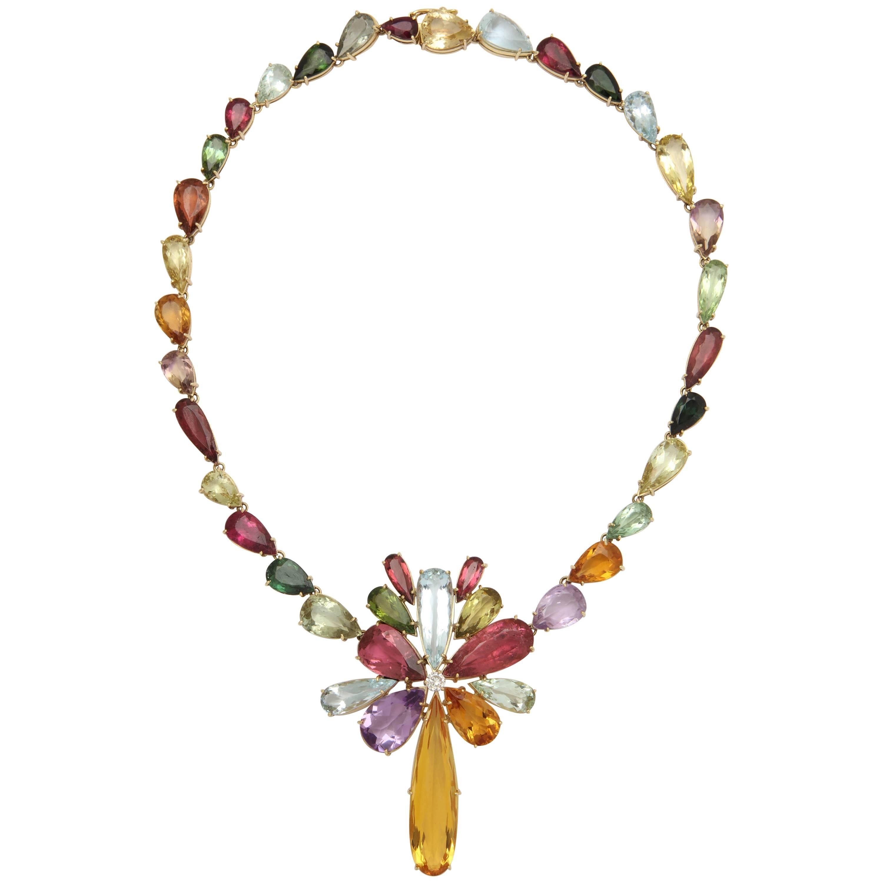 1970s  195 Carats of Multi-Colored Stones Diamond Collar Necklace