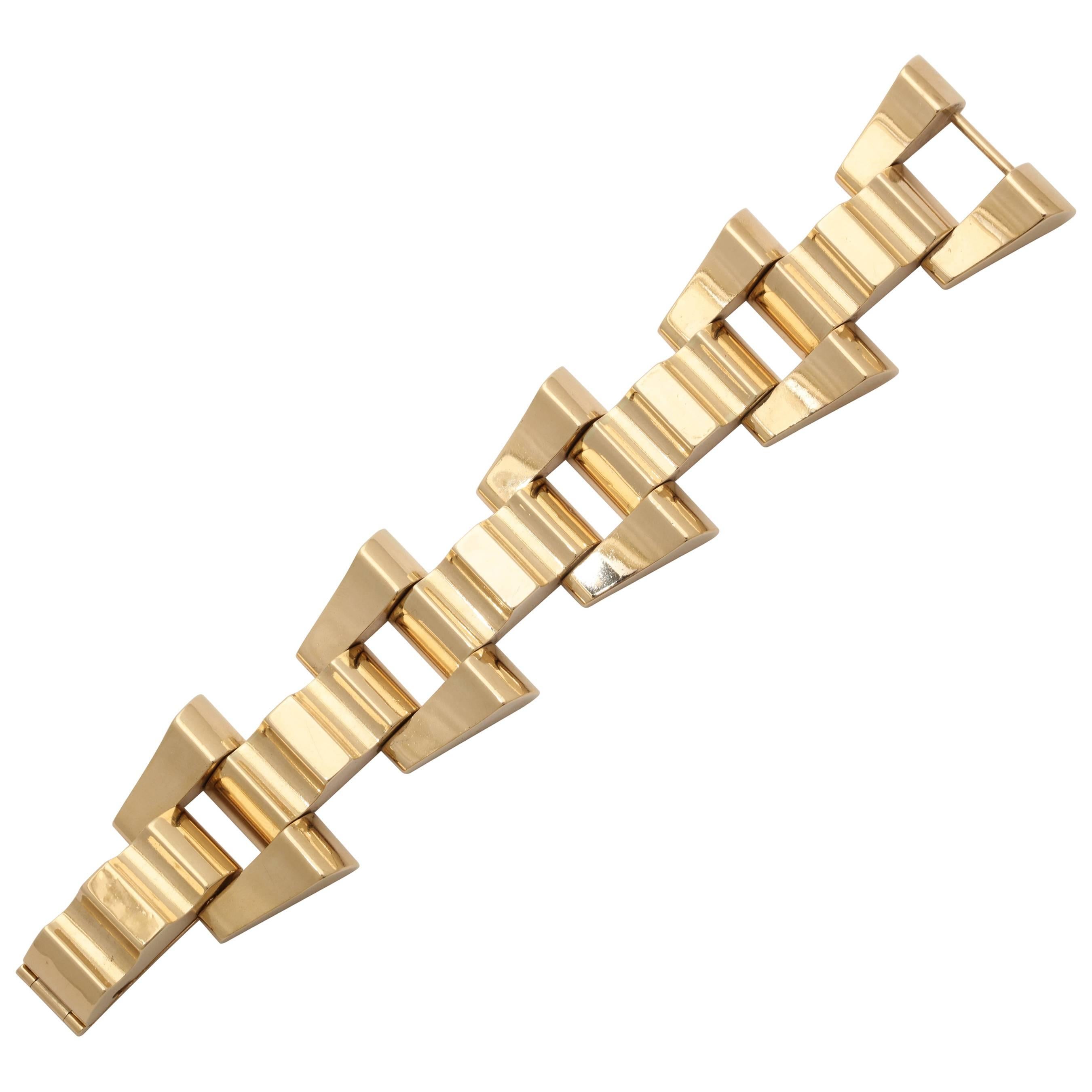 1940 Tiffany & Co. Architectural and Flexible Open Link Geometric Gold Bracelet