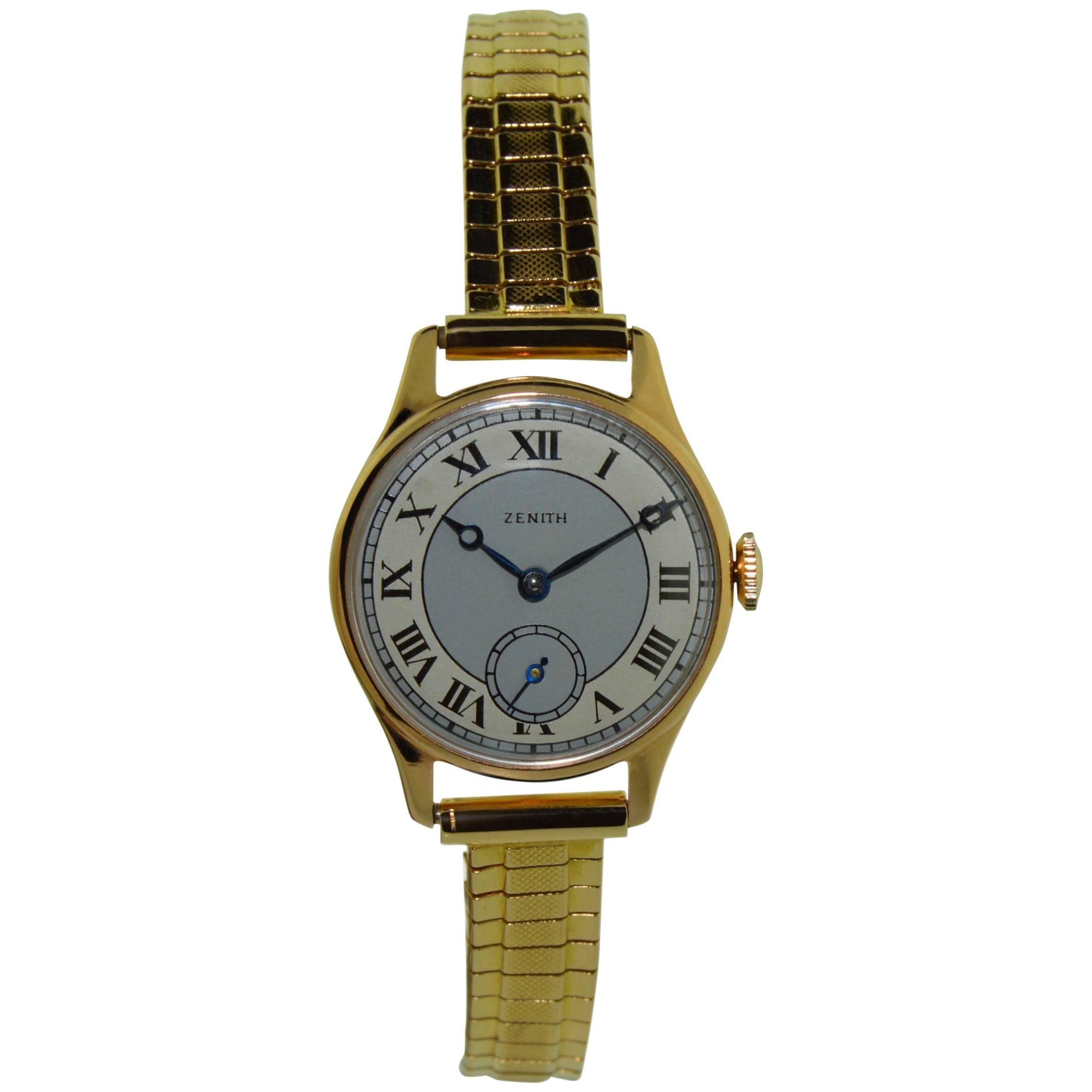 Women's Zenith Ladies Rose Gold Art Deco Handmade Wristwatch with Period Bracelet, 1930s