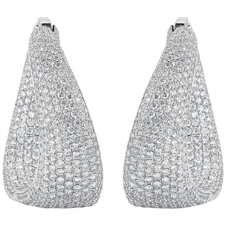Pave Diamond Inside-Out Wave Hoop Earrings