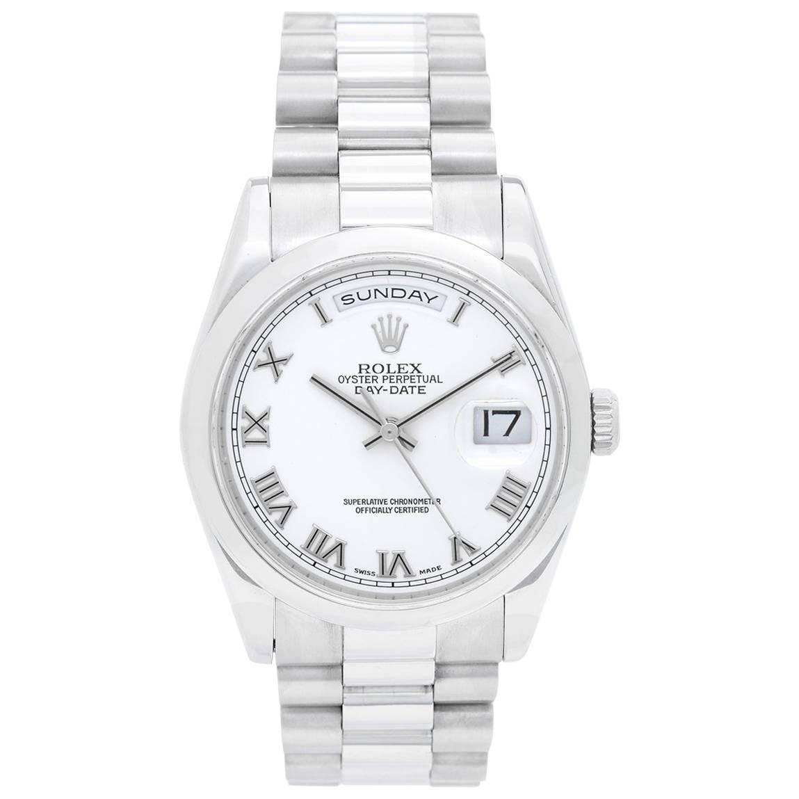 Rolex Platinum President Day-Date White Dial Wristwatch Ref 118206