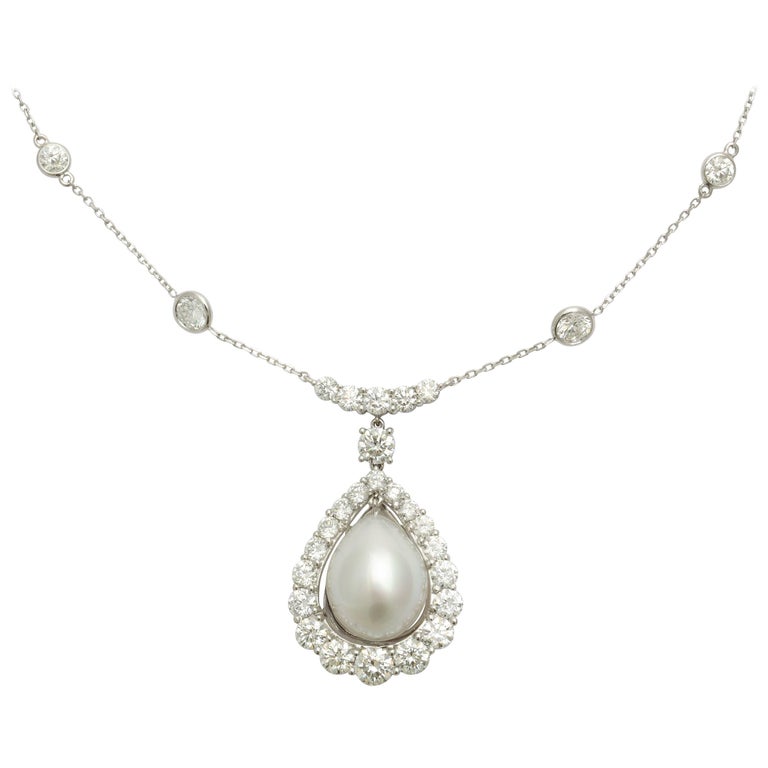 Donna Vock Platinum South Sea Cultured Pearl and Diamond Necklace For ...