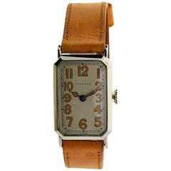 Antique Longines White Gold Filled Art Deco Stern Freres Dial Early Manual Wristwatch