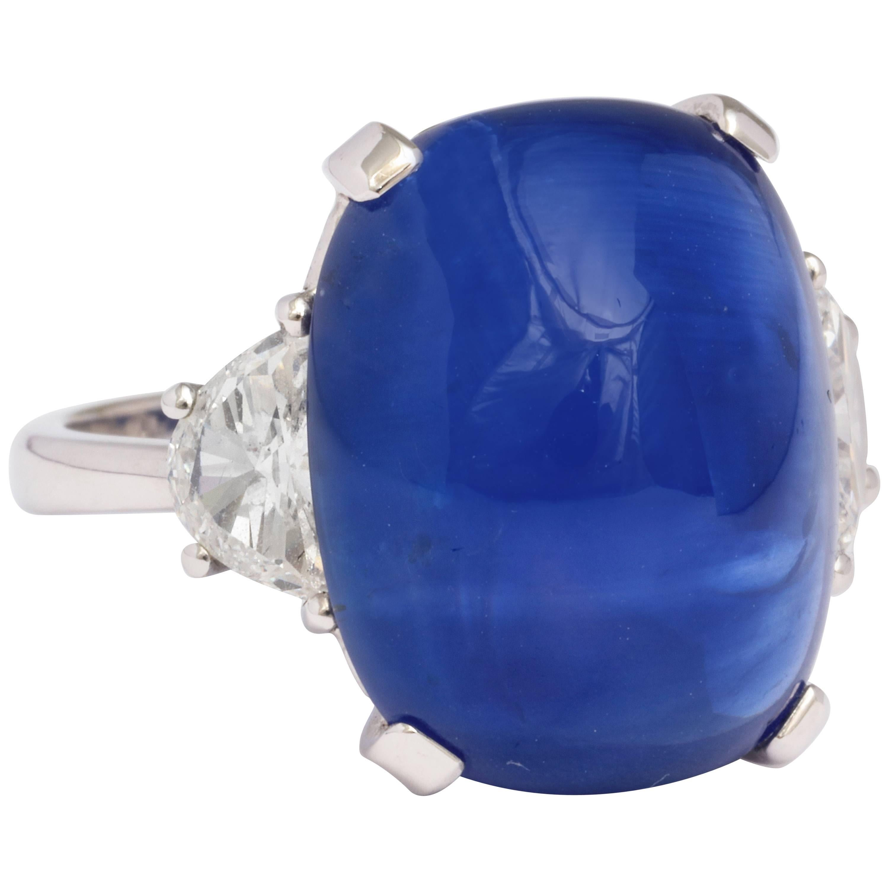 18.14 Carat Cabochon Certified Ceylon Sapphire and Diamond Ring