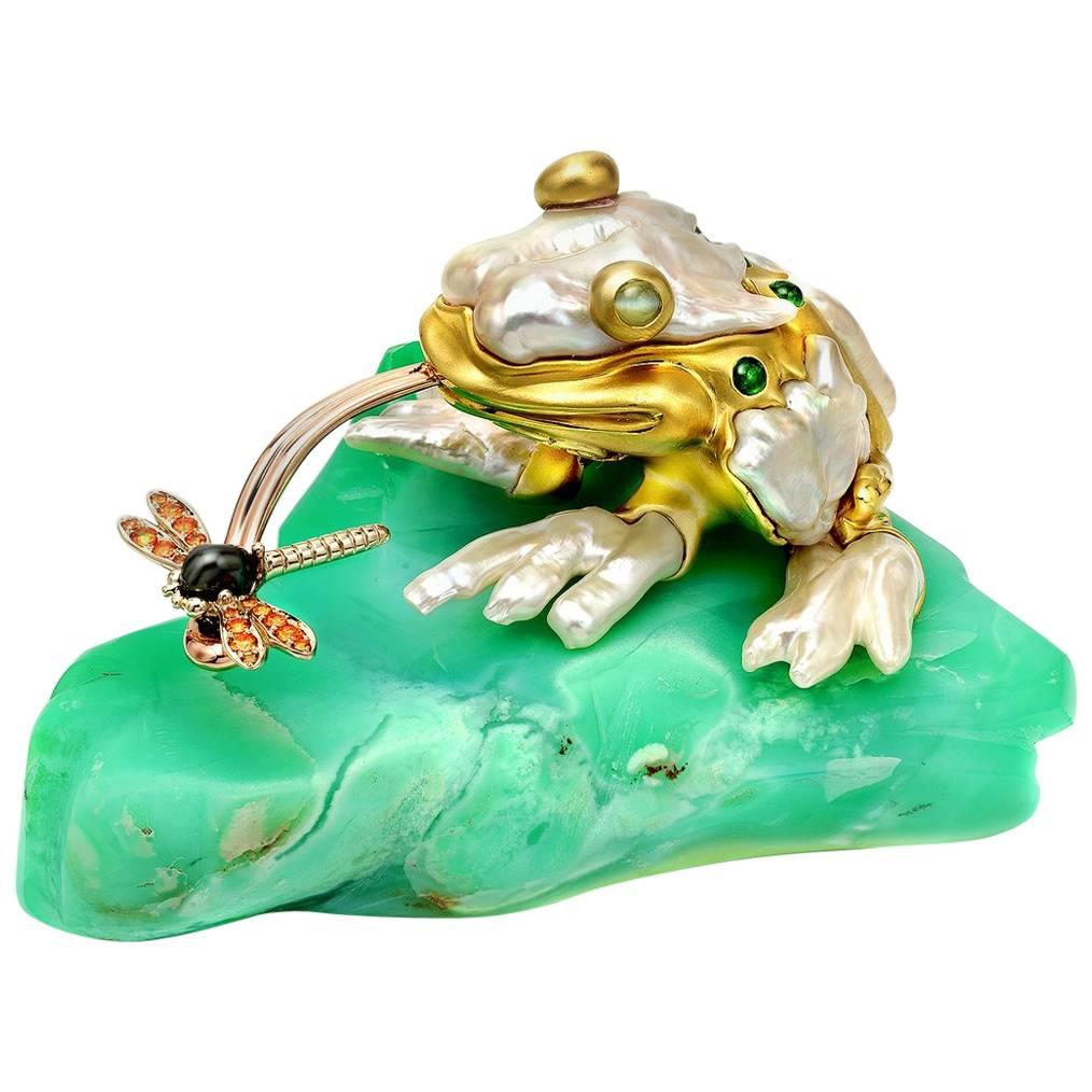 Opal Keshi Pearl Tsavorite Orange Sapphires Cats Eye Moonstone Frog Object D'Art