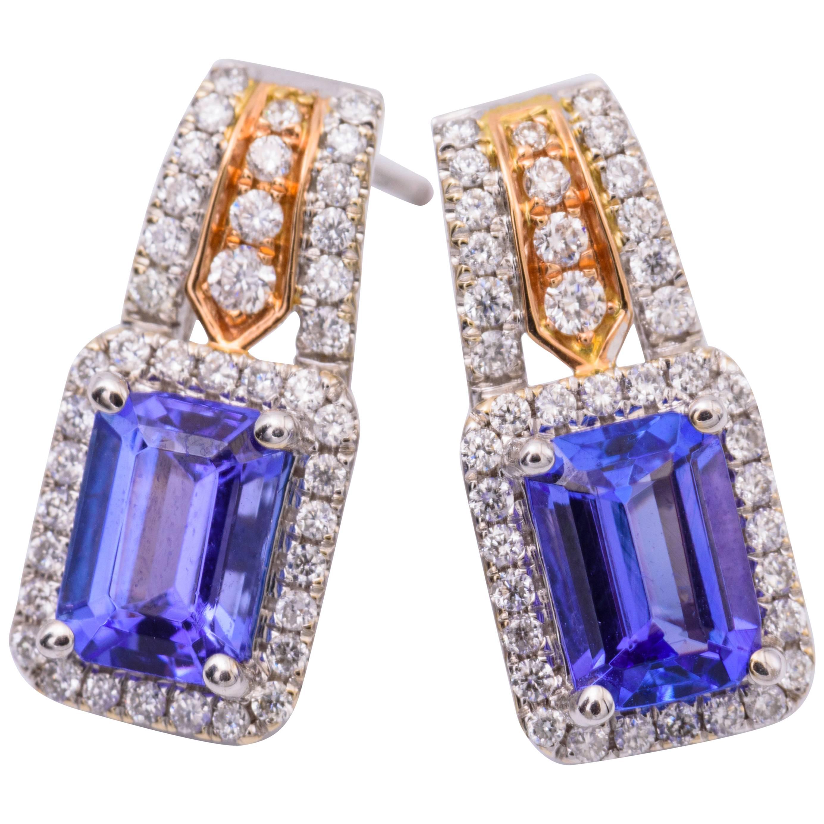 Tanzanite and Diamond Two-Tone Gold Drop Earrings
