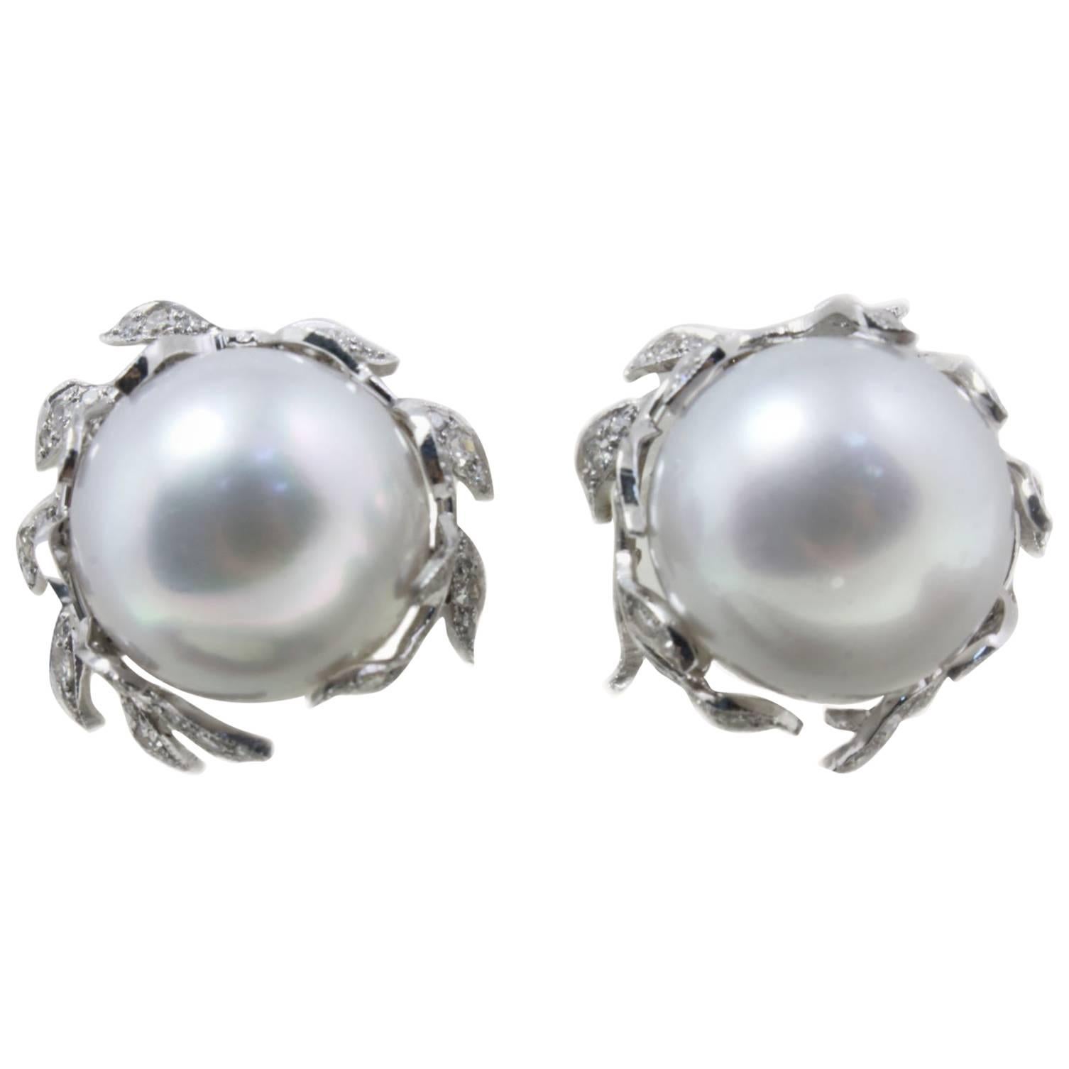  Diamond Platinum Earrings and Australian Pearl 