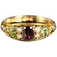 Antique Victorian Suffragette Gold Ring Amethyst Pearl Peridot 15 Carat Dated 1883