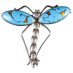 Antique Victorian Large Dragonfly Brooch Silver Blue Enamel, circa 1900 8