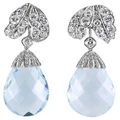 Pair of Briolette Aquamarine and Diamond Earrings