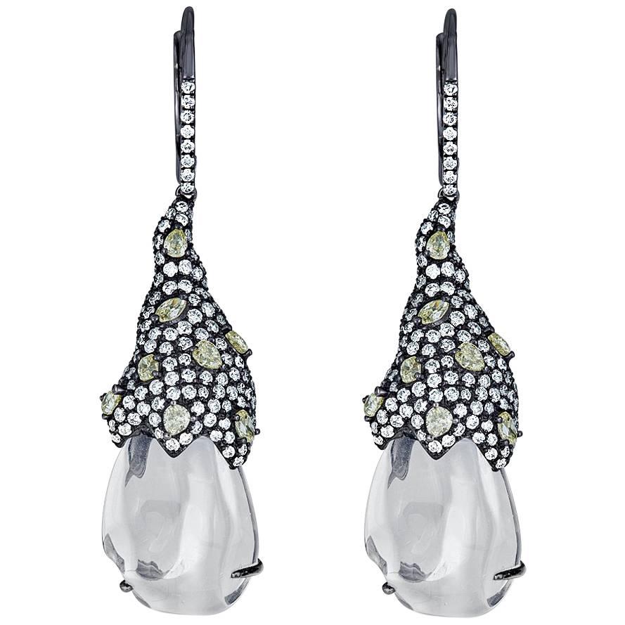White Opal Yellow Diamond and White Diamond Drop Earring For Sale