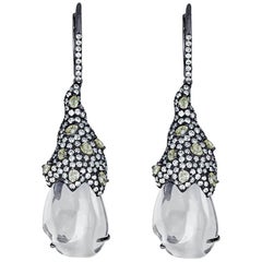 White Opal Yellow Diamond and White Diamond Drop Earring