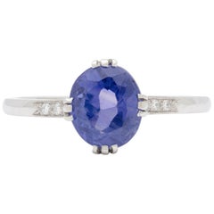 2.09 Carat Natural Purplish-Blue Oval Sapphire in French Platinum Mounting