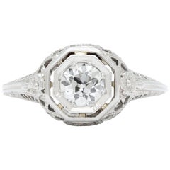 Retro 18 Karat Gold Ring Featuring Beautiful Old Mine Cut Diamond