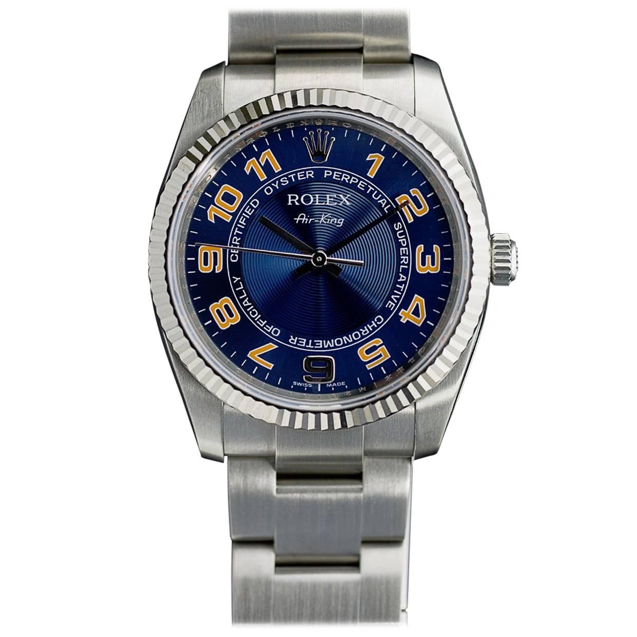 Rolex stainless steel Oyster Perpetual Air King Blue Dial Wristwatch Ref 114234
