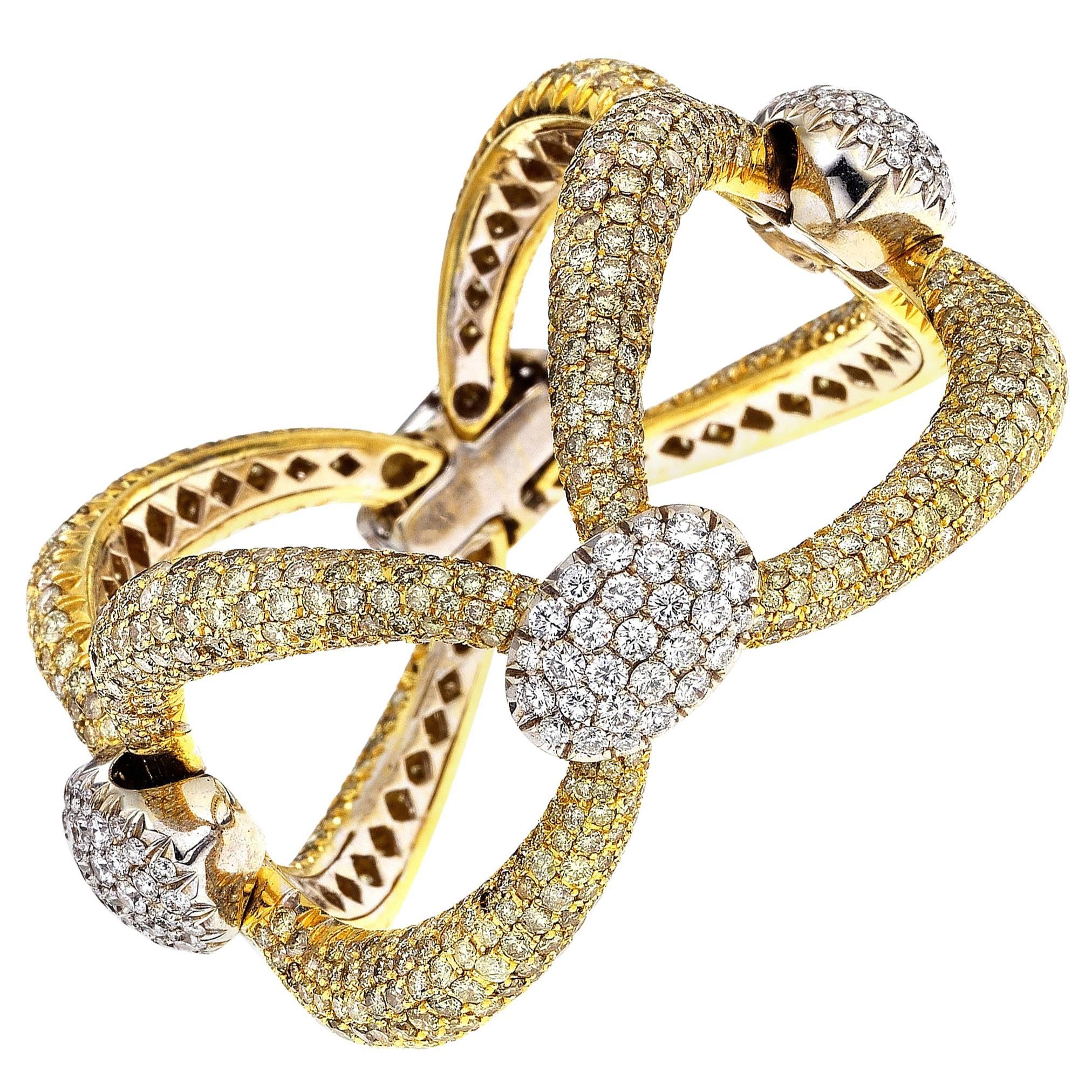 Yellow Diamond and White Diamond White Gold and Yellow Gold Link Bracelet For Sale