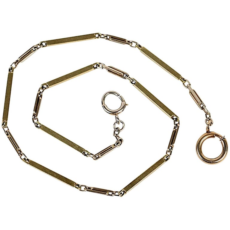Retro Solid 14K Yellow Gold Watch Chain at 1stDibs
