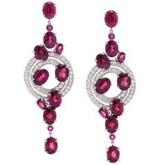 Rhodolite Pink Sapphire and Diamond White Gold Drop Earrings