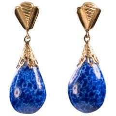 Vintage Lapis Lazuli and Yellow Gold Drop Earrings 7
