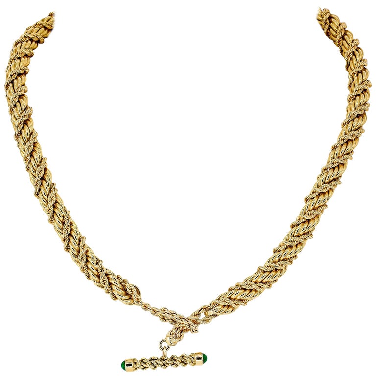 Tiffany and Co. Schlumberger Emerald and Gold Twisted Rope Necklace at