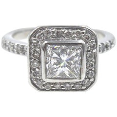 1 Carat Princess Cut Diamond Halo Engagement Ring GIA Certified F/SI1