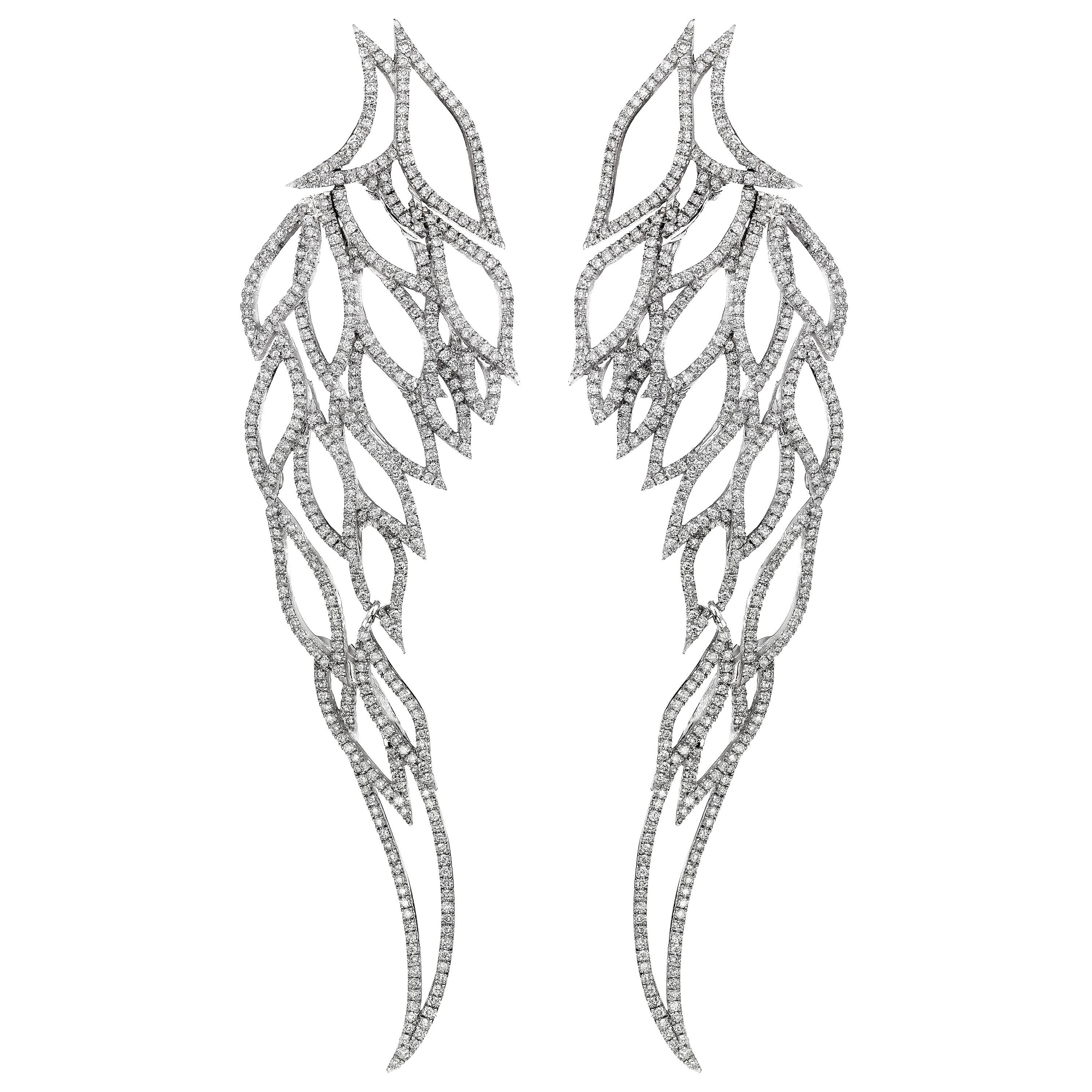Angel Wing Micro-Pave Diamond White Gold Earrings For Sale