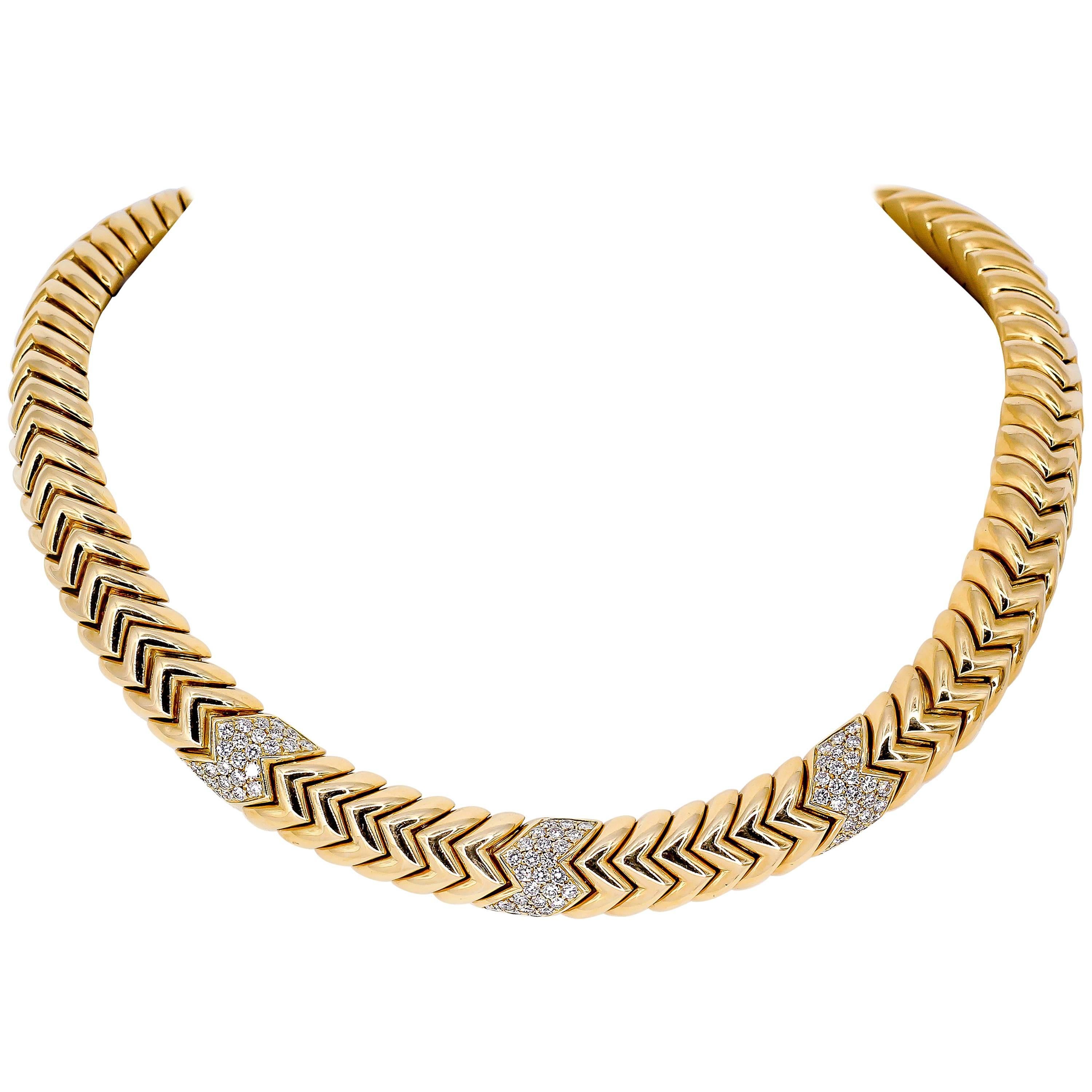 Bulgari Spiga Diamond and Gold Necklace