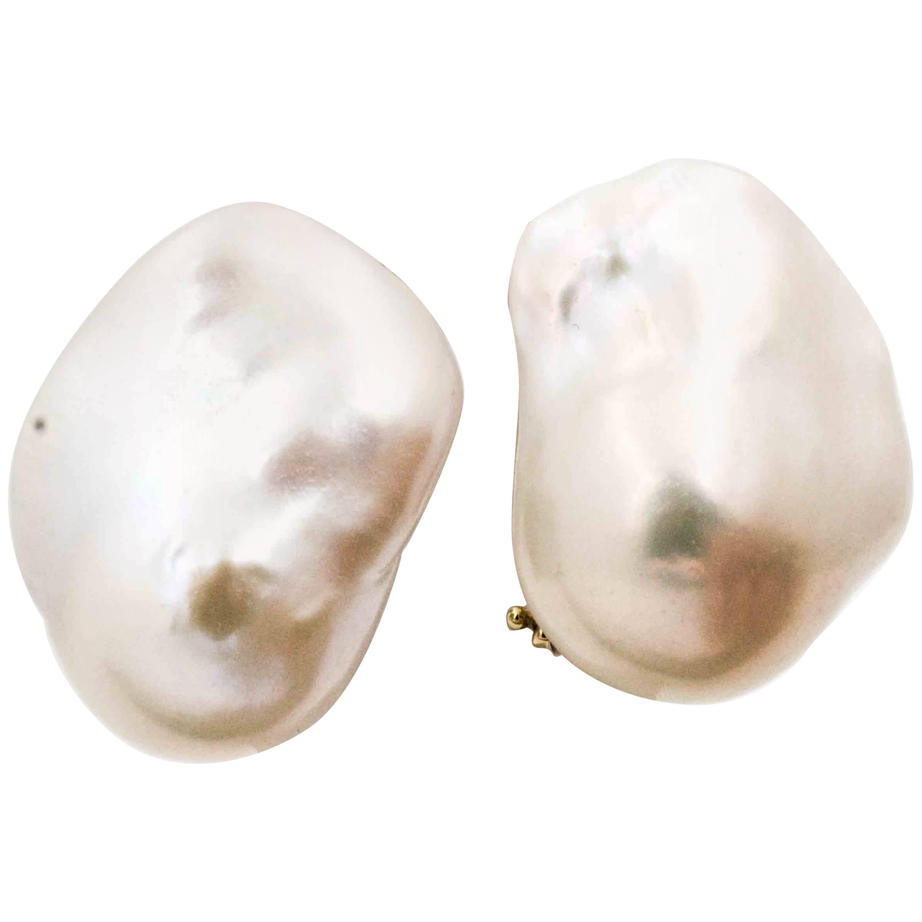 White Freshwater Cultured Baroque Pearl Earrings