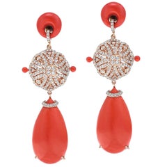 Coral and Diamond Rose Gold Earrings