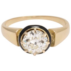 1.14 Carat Old European Cut Diamond Ring with Black Enamel Halo