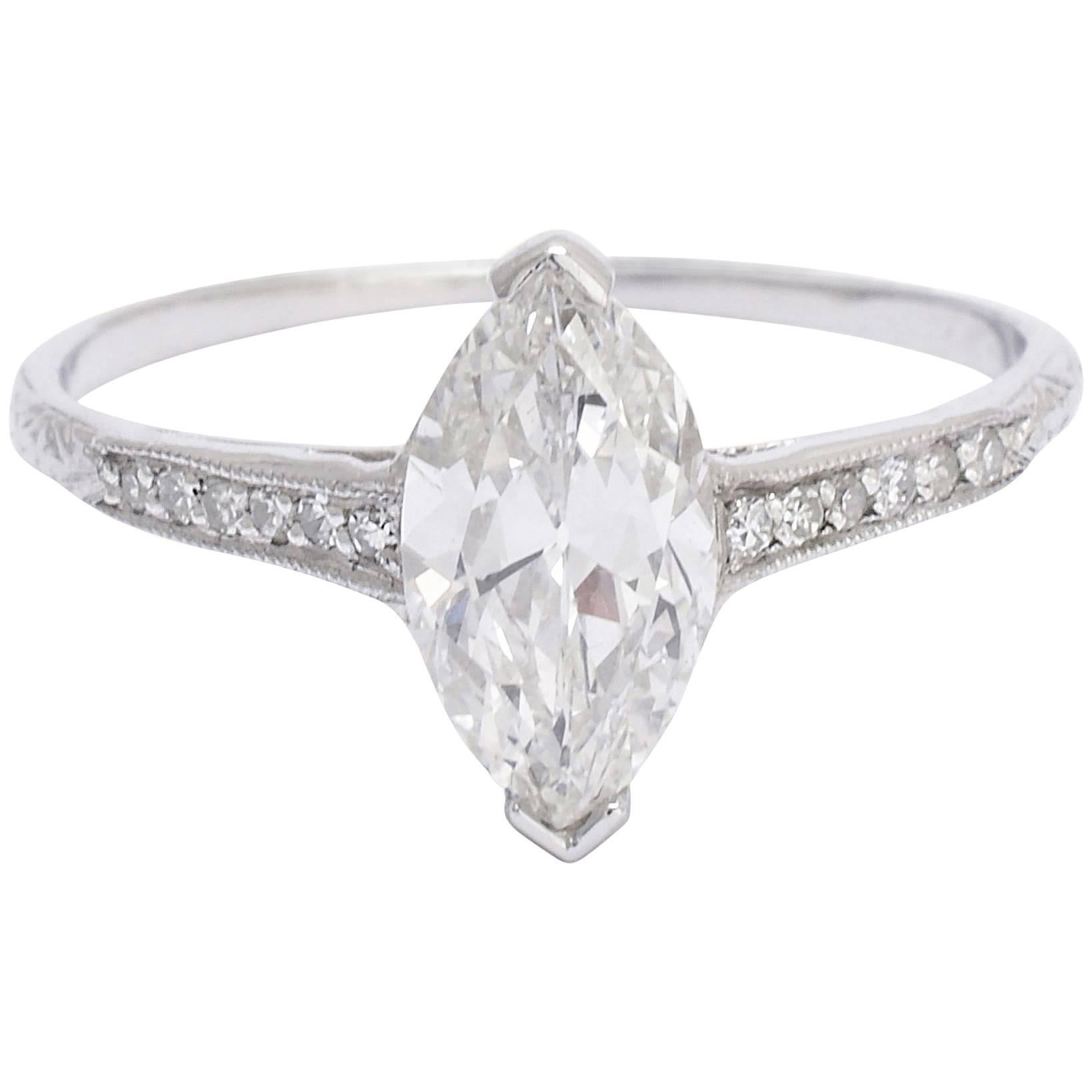 1.03 Carat Marquise Brilliant Diamond Engagement Ring For Sale
