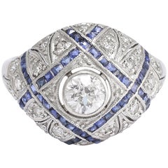 Art Deco Diamond and Sapphire Bombé Ring
