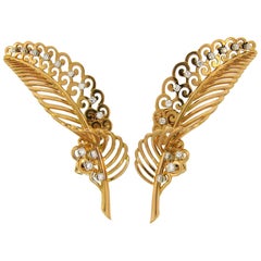 Diamond Yellow Gold Leaf Earrings 11